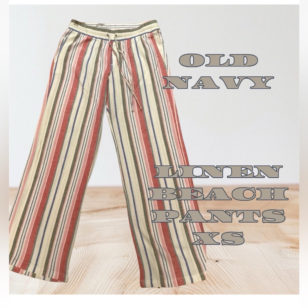 Linen Beach Pants Old Navy XS Summer Lounge Multi Stripe Wide Leg